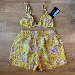 Versace Barocco Print Silk Bralette & Pajama Shorts Set